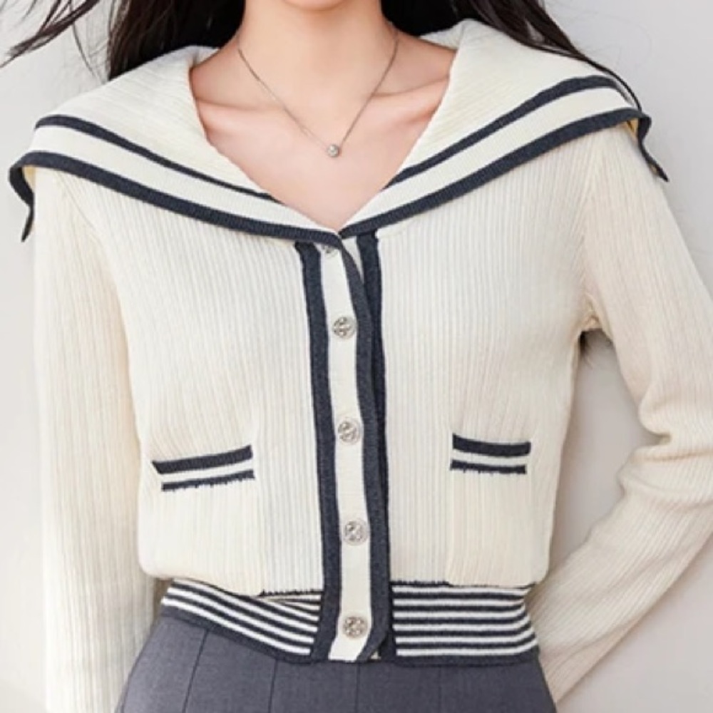 Chic Cream Sailor Collar Cardigan